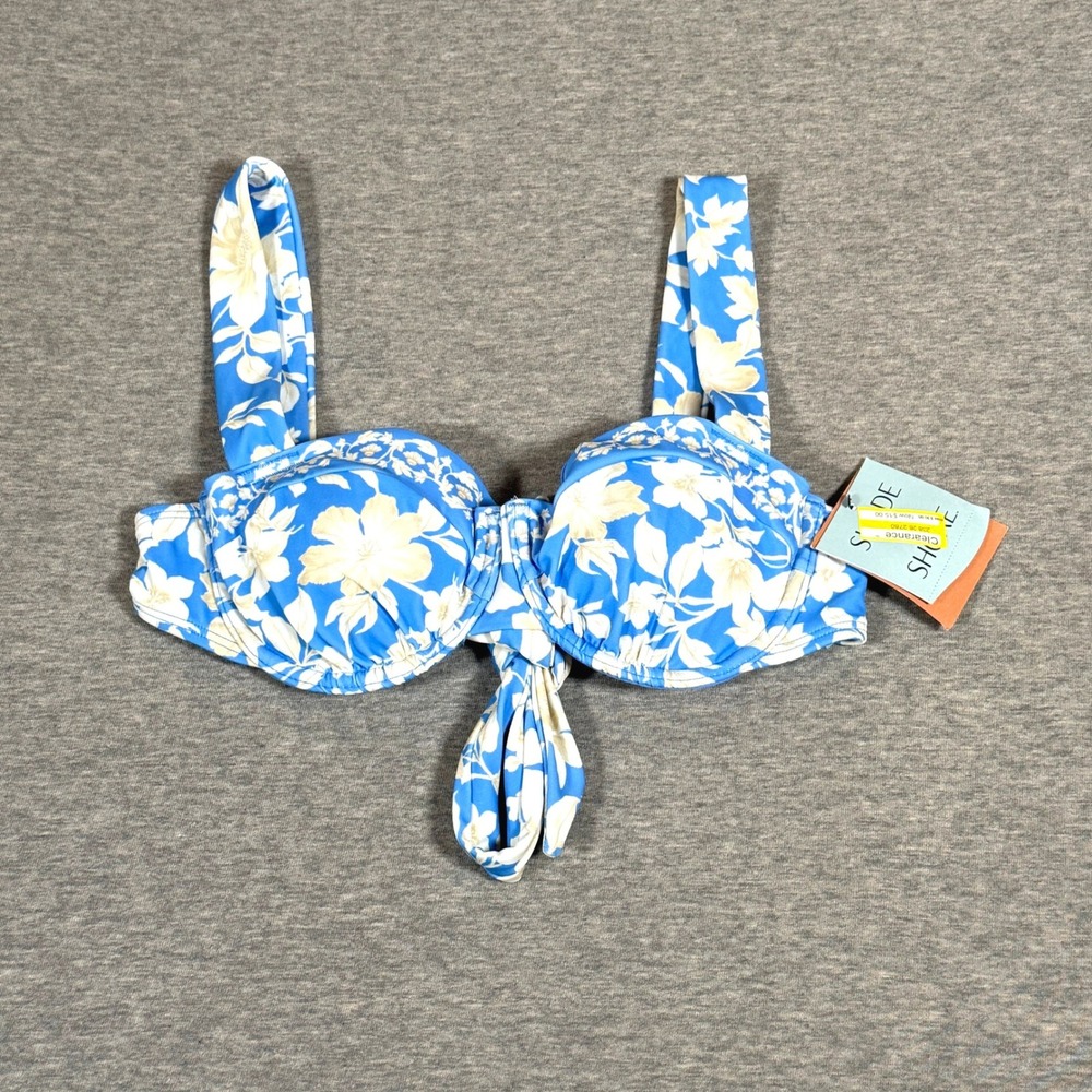 Shade & Shore Blue Floral Tie Front Underwire Bikini Top 34C NWT